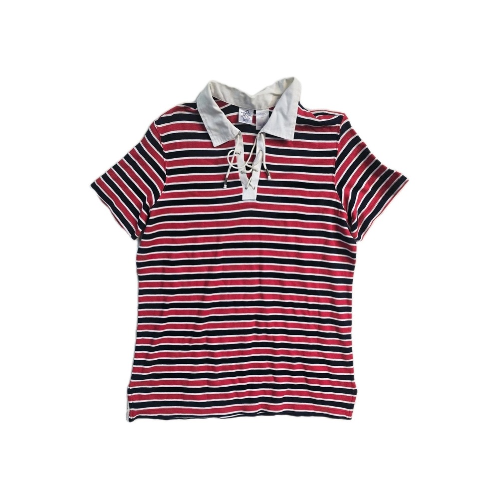 Just My Size Women's 14-16 Red Blue Striped‎ Polo Shirt Tunic